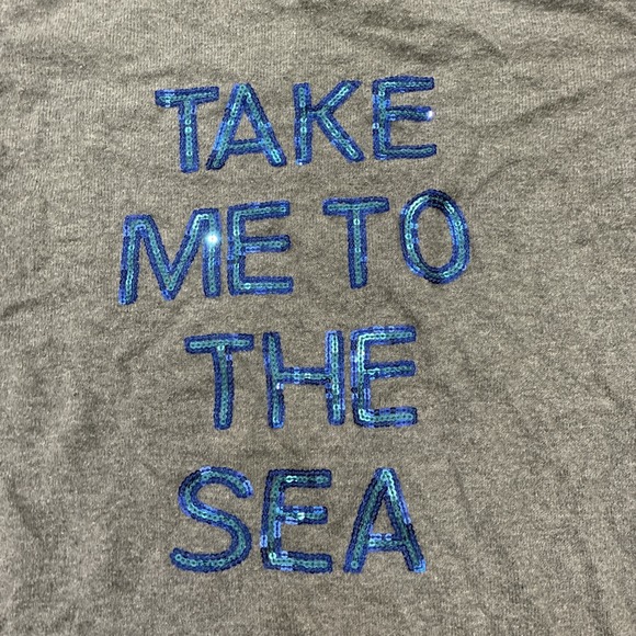 OLD NAVY Size M "TAKE ME TO THE SEA" Sequin Sparkle Nautical Gray Sweater - Picture 3 of 5